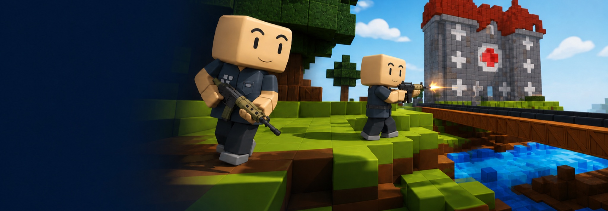 BrickOps characters with assault rifles on the Sniper map